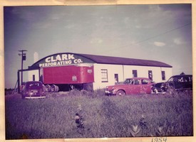 Retro picture of Clark Perforating, perforating panels since 1954!